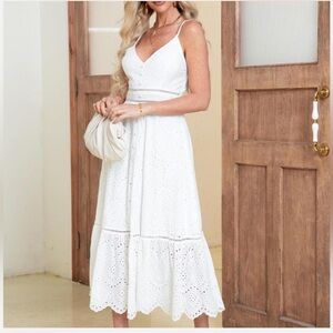 Simplee White Eyelet MIDI Dress